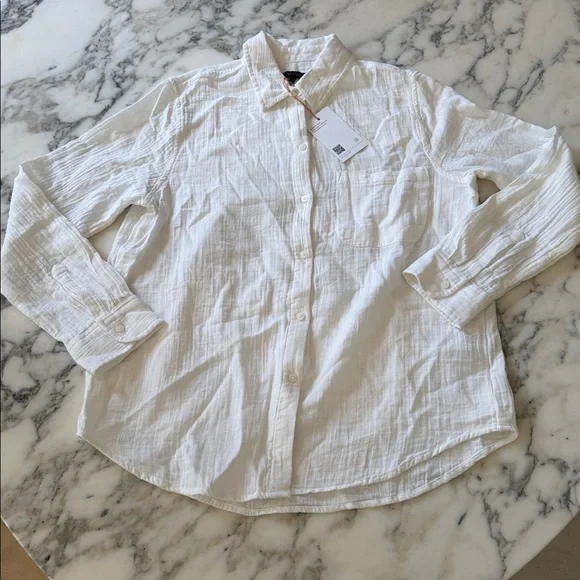 NWT Quince White Cotton Gauze Long Sleeve Shirt Sz XS - Picture 3 of 7